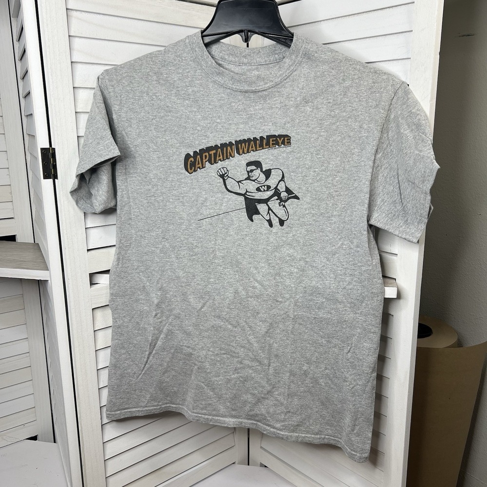 Fish Face Mens "Captain Walleye" Graphic T-shirt Gray Size Medium